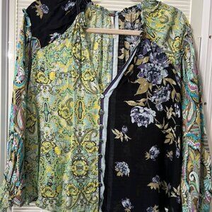 Free People Women's Blouse - Green/Black | XS